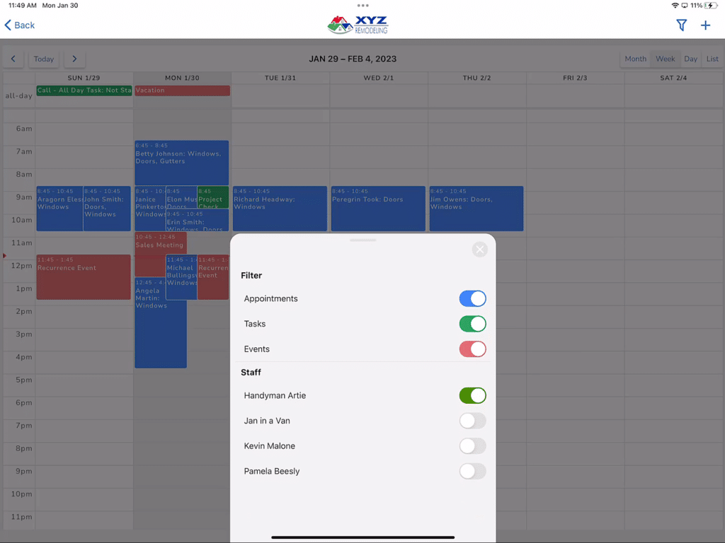 calendar filters remodelergo